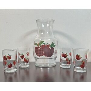 Juice Jug & Glasses Clear Apple Jack Anchor Hocking Farmhouse Country Cottage